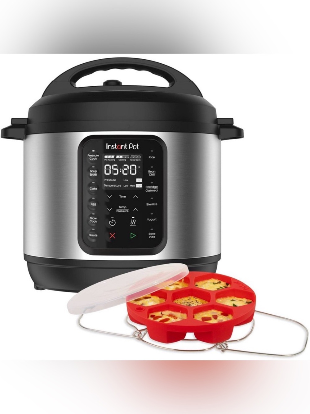 Instant Pot Stainless Steel Electric Pressure Cooker with Red Silicone Egg Mold